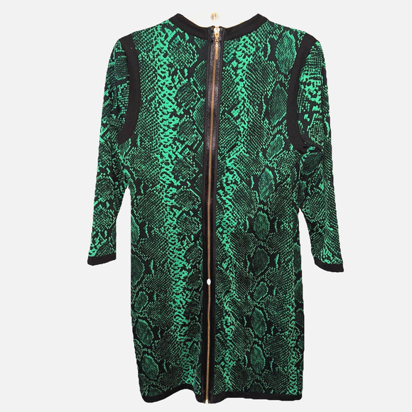 Juicy Couture Dress Snake Print Exposed Back Zip Emerald Green Black sz Medium - Picture 4 of 8